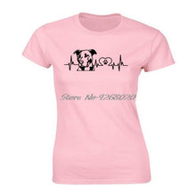 Load image into Gallery viewer, Funny Personality Pitbull Love Heartbeat Print T-shirt Summer Women Short Sleeve O-neck Cotton T Shirt Girl Harajuku Tees Tops